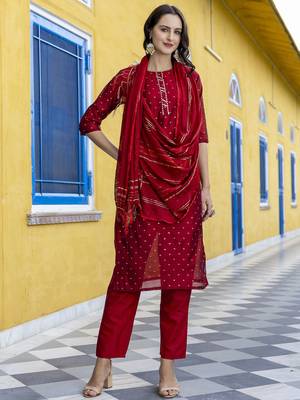 Maroon embroidered chanderi modal butti salwar suit 1