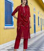 Maroon embroidered chanderi modal butti salwar suit