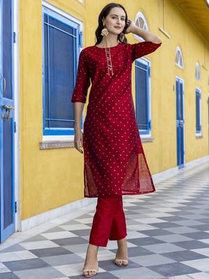Maroon embroidered chanderi modal butti salwar suit 2