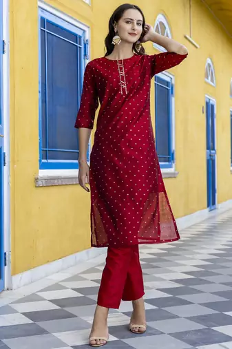 Maroon embroidered chanderi modal butti salwar suit