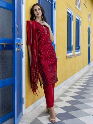 Maroon embroidered chanderi modal butti salwar suit 3