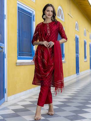 Maroon embroidered chanderi modal butti salwar suit 4