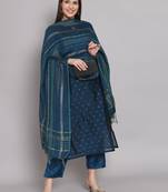 Blue embroidered chanderi modal butti salwar suit