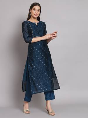 Blue embroidered chanderi modal butti salwar suit 2