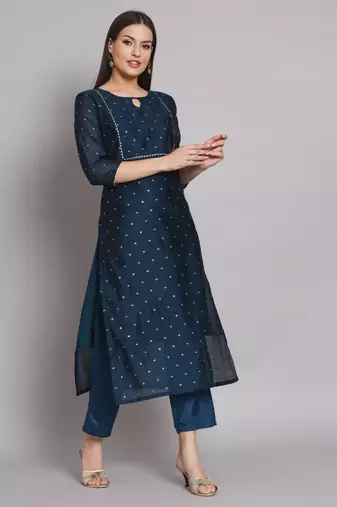 Blue embroidered chanderi modal butti salwar suit