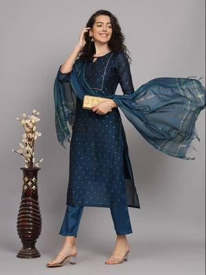 Blue embroidered chanderi modal butti salwar suit 4