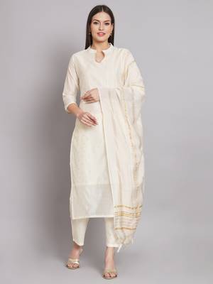 White embroidered chanderi modal butti salwar suit 2