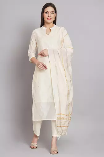 White embroidered chanderi modal butti salwar suit