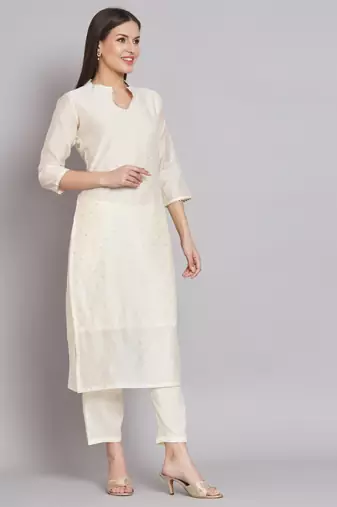 White embroidered chanderi modal butti salwar suit