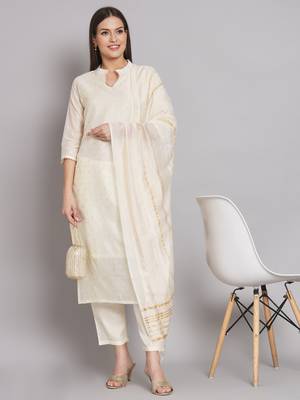 White embroidered chanderi modal butti salwar suit 4