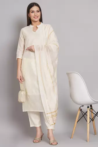White embroidered chanderi modal butti salwar suit