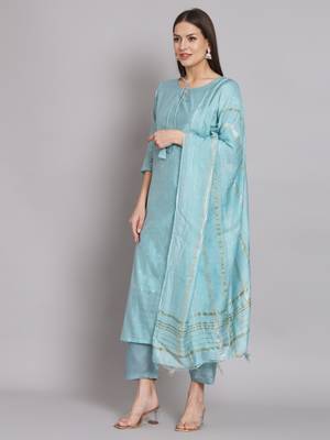 Blue embroidered chanderi modal butti salwar suit 1