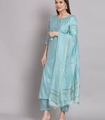 Blue embroidered chanderi modal butti salwar suit