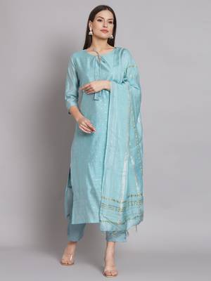 Blue embroidered chanderi modal butti salwar suit 2