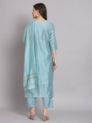 Blue embroidered chanderi modal butti salwar suit 3