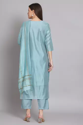 Blue embroidered chanderi modal butti salwar suit