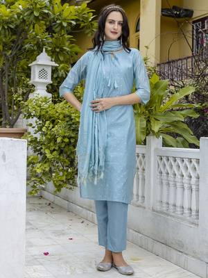 Blue embroidered chanderi modal butti salwar suit 1