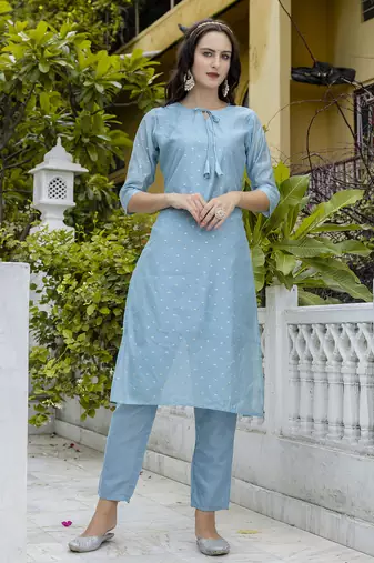 Blue embroidered chanderi modal butti salwar suit