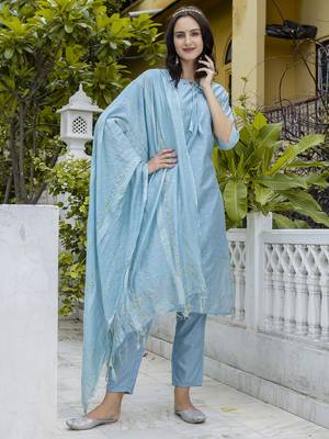 Blue embroidered chanderi modal butti salwar suit 3