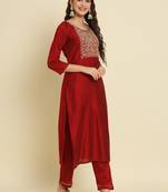 Maroon embroidered silk blend salwar suit