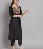 Black embroidered cotton silk blend salwar suit