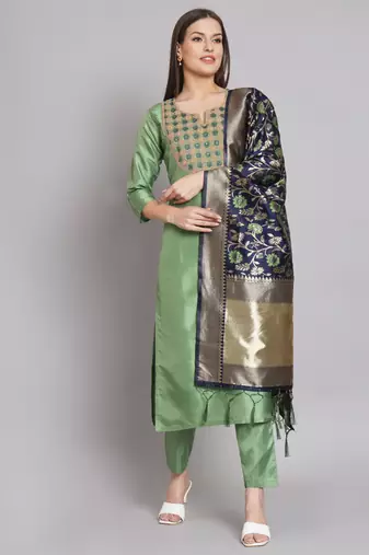 Pista embroidered cotton silk blend salwar suit