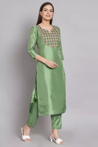 Pista embroidered cotton silk blend salwar suit
