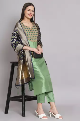 Pista embroidered cotton silk blend salwar suit