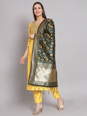 Yellow embroidered cotton silk blend salwar suit 1