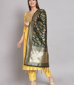 Yellow embroidered cotton silk blend salwar suit