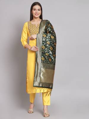 Yellow embroidered cotton silk blend salwar suit 3