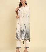 Cream embroidered cotton silk salwar suit
