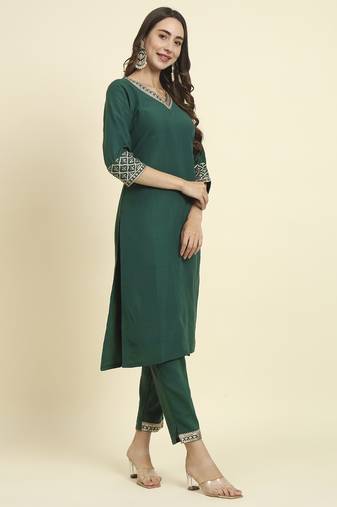 Green embroidered silk blend salwar suit
