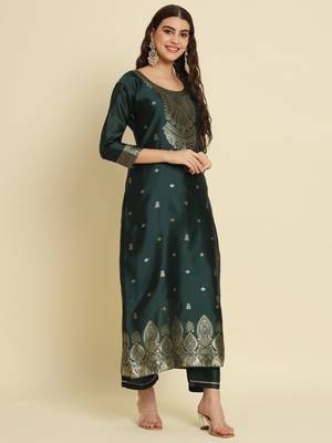 Green embroidered cotton silk jacquard salwar suit 1