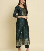 Green embroidered cotton silk jacquard salwar suit