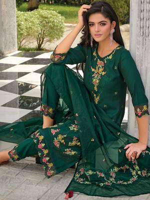 Green embroidered viscose silk salwar suit 2