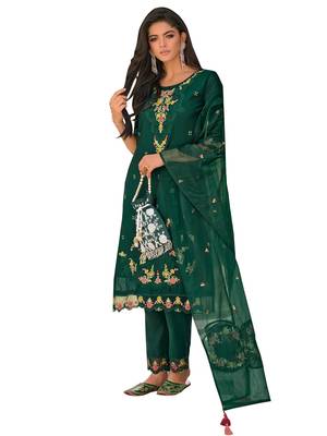Green embroidered viscose silk salwar suit 3