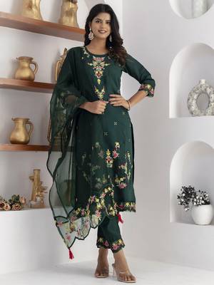 Green embroidered viscose silk salwar suit 2