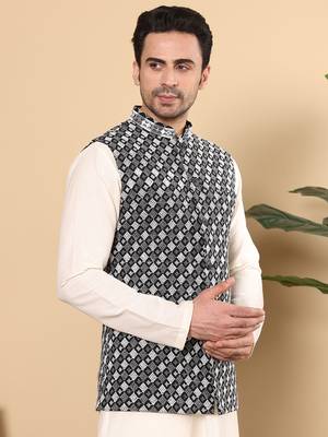 Black silk embroidered nehru jacket 2
