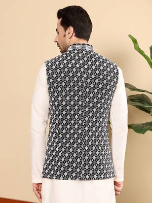 Black silk embroidered nehru jacket 3