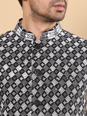 Black silk embroidered nehru jacket 4
