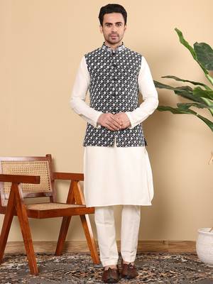 Black silk embroidered nehru jacket 5