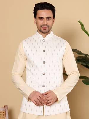 White silk embroidered nehru jacket 1