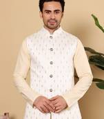 White silk embroidered nehru jacket