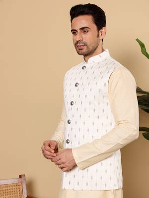 White silk embroidered nehru jacket 2