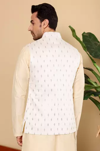 White silk embroidered nehru jacket