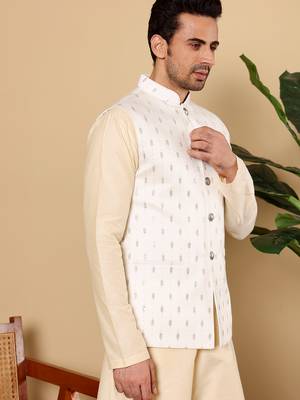 White silk embroidered nehru jacket 4