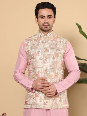 Multicolor silk embroidered nehru jacket 1