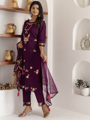 Purple embroidered viscose silk salwar suit 3