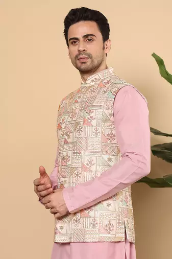 Multicolor silk embroidered nehru jacket